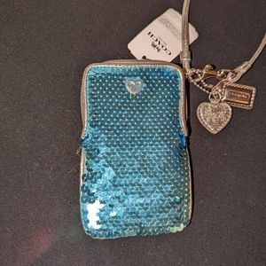 Coach 48429 Poppy Blue Funky Sequin Corner Zip Wristlet Wallet Clutch